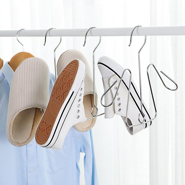 

home shoes drying rack hanger balcony windproof shoe hook stainless steel hanging shelf organizer space saving wardrobe storage hangers & ra