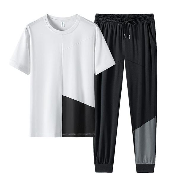 

men's tracksuits summer sets t-shirts+sweatpants 2 piece plus size sportswear tracksuit men active casual sweat suits 8xl, Gray