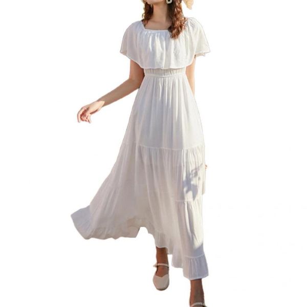 

casual dresses dress stylish high waist ankle-length ruffle lady ladies soft for holiday, Black;gray