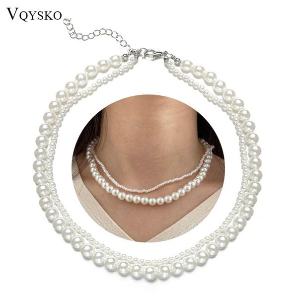 

chokers fashion ins double layer imitation pearl necklaces for women gift handmade bohemian beach party jewelry choker collar wholesale, Golden;silver