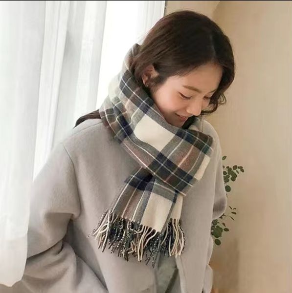 

new korean version of the plaid scarf autumn and winter students warm shawl wild ins cute net red bib, Blue;gray