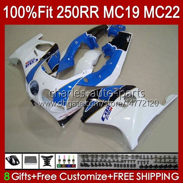 Spritzgusskörper für HONDA CBR250RR 88 89 CBR 250RR 250 RR CC 250R 1988-1989 112HC.56 CBR250 RR CC 1988 1989 CBR 250CC MC19 88-89 OEM-Vollverkleidungssatz blau weiß auf Lager