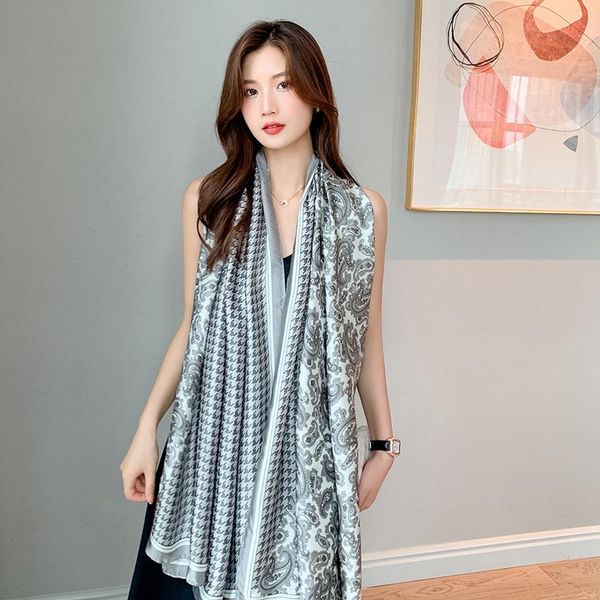 

scarves silk satin scarf women handkerchief fashion printed chain female square head bandana small neck muffler hijab lady girl, Blue;gray