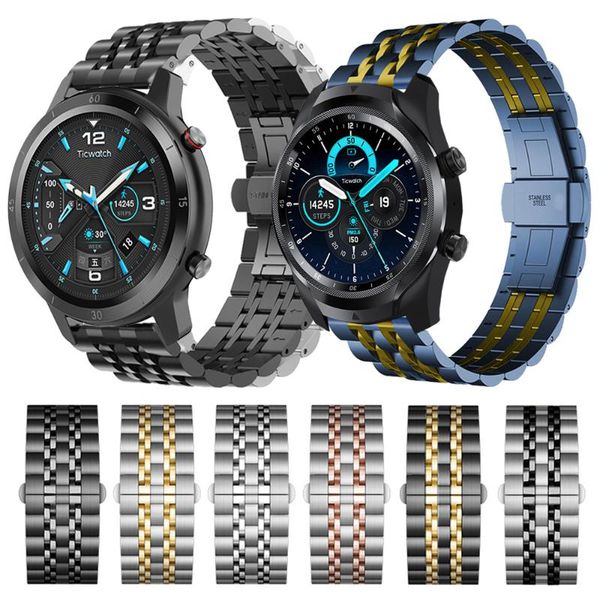 

watch bands metal stainless steel strap for ticwatch pro 2021/pro 3 gps/gtx/s2/e2/e/2 band wristband bracelet replace accessories, Black;brown