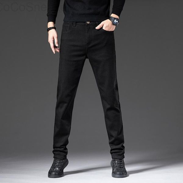 

men's jeans pure black pants autumn straight loose elastic trend spring, Blue