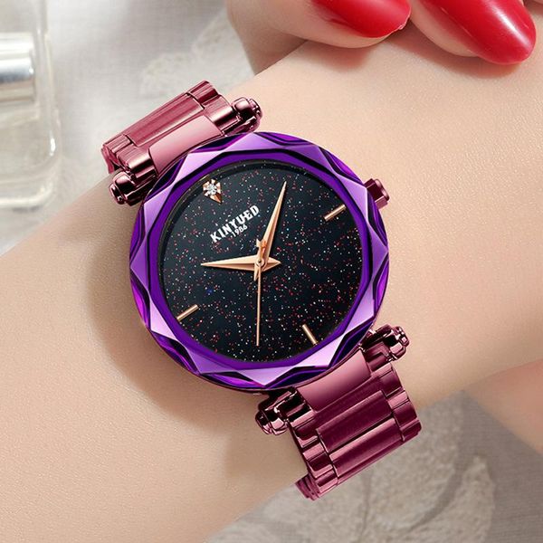 

wristwatches kinyued brand watch solid stainless steel lady student korean fashion trend star sky spot, Slivery;brown