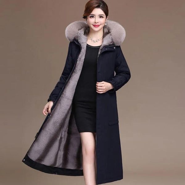 

women's fur & faux rex detachable liner pie to overcome women's winter 2021 loose ni long coat jacket imitation wd64, Black