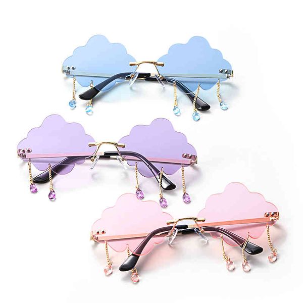 

uv400 trendy tassel fashion retro rimless sun glasses steampunk sunglasses shades funny clouds shaped eyeglasses, White;black