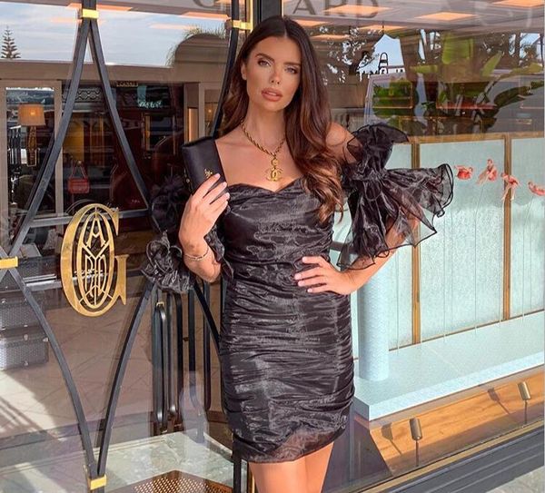 

elegant female fashion club summer off the shoulder frilly black bandage dress, Black;gray