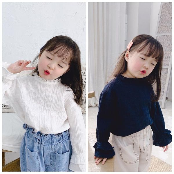 

shirts spring autumn baby girls stringy selvedge flare sleeve cute girl cotton doll shirt clothing, White;black
