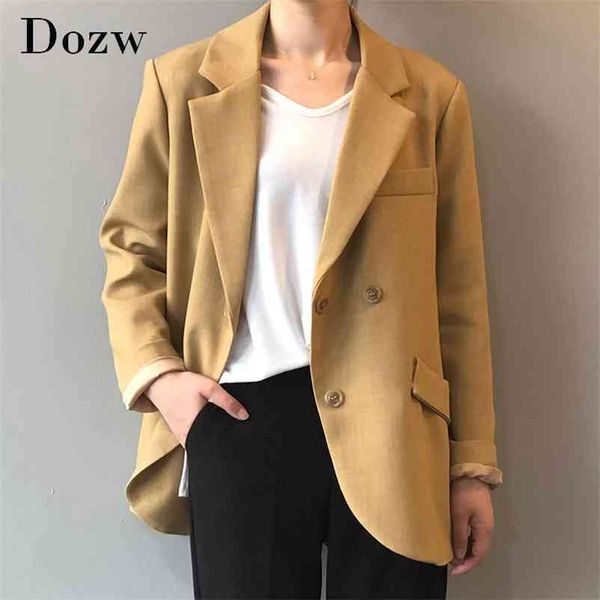

notched neck solid blazer suit women long sleeve lady loose office coat outerwear pockets casual female jacket autumn 210515, White;black