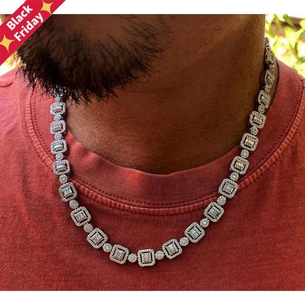 

chokers iced out bling 5a cubic zirconia cz geometric round square beads link chain hop men choker necklace, Golden;silver
