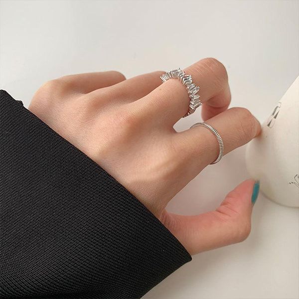 

cluster rings s925 sterling silver ring for women simplicity exquisite trendy geometry light luxury crystal accessories jewelry wholesale, Golden;silver
