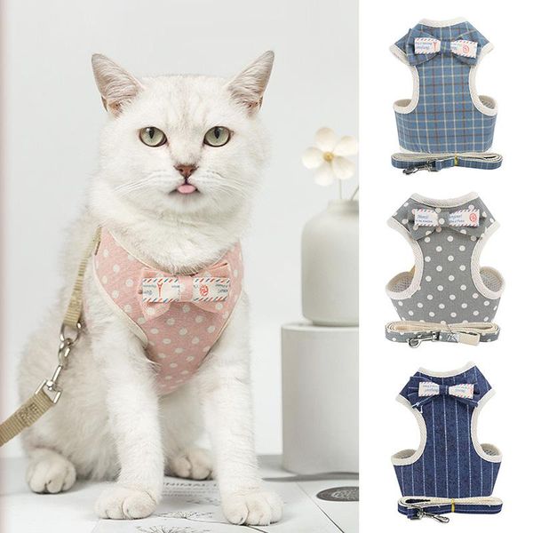 

cat collars & leads bow harness pet leashes chest adjustable breathable mesh bowknot cats walk strap vest dog