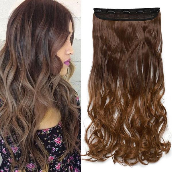 

synthetic wigs s-noilite 47color 24inch long wavy women clip in one piece hair black brown fake hairpiece for