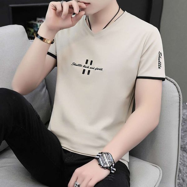 

2021 summer short sleeve t-shirt men's v-neck solid color half clothes fashion brand, White;black