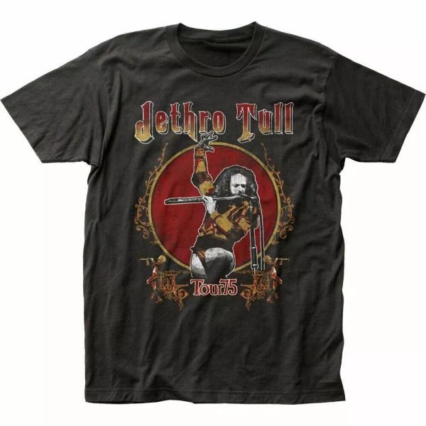

jethro tull tour 75 t shirt mens licensed rock n roll music classic tee black, White;black
