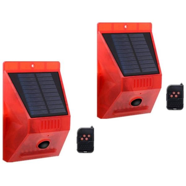 

smart home sensor 2set solar strobe light with remote controller motion detector alarm 129db sound security siren