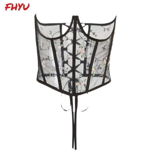 

belts fhyu style net yarn embroidered women corset s-l fashion slim bandage female girdle waist clip corsets, Black;brown