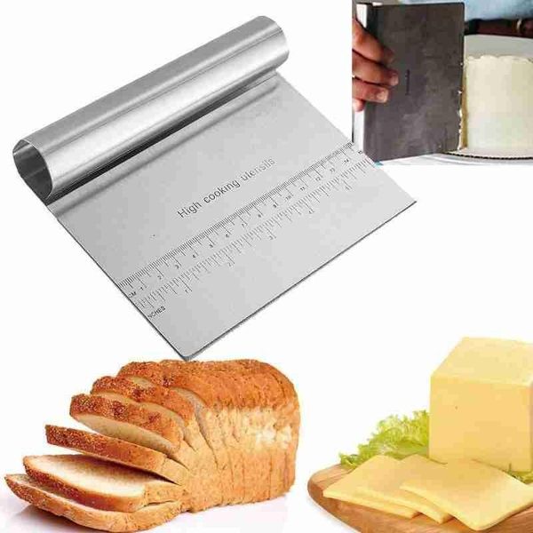 

1pcs dough scraper with scale stainless steel cutting knife slicer spatula kitchen pastry cake baking tool pizza & tools