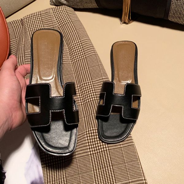 

official website 70% off outlet famous brand designer slippers natural leather ladies sandals fashionable size, Black