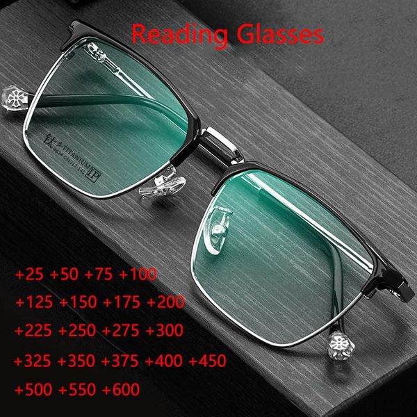 

sunglasses titanium man's reading glasses women retro ultralight eyeglasses half frame presbyopic fashion eyewear diopter +150+175, White;black