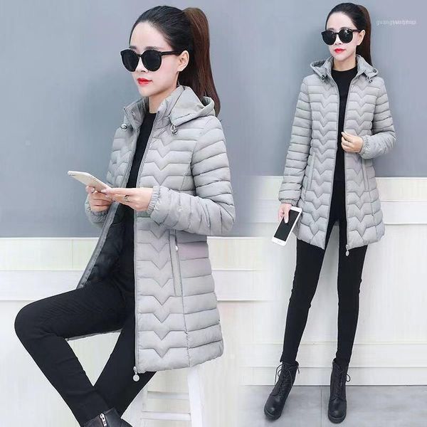

autumn winter women's fashion mid-length slim-fit padded jacket casual plus size hooded wild warm jacket1, Black