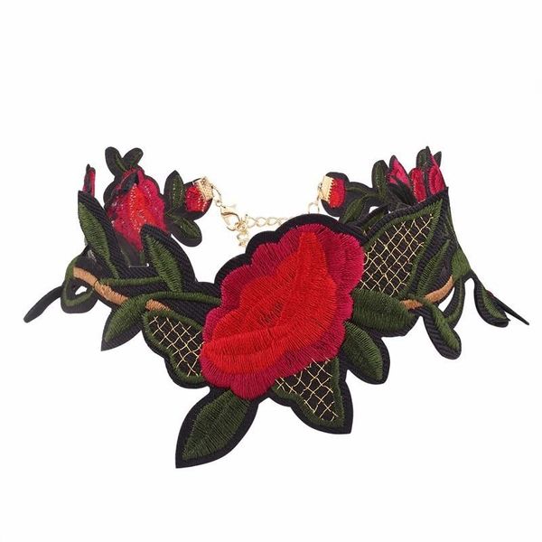 

chokers vintage trendy embroidery rattan flowers cloth choker necklace for women jewelry accessories, Golden;silver