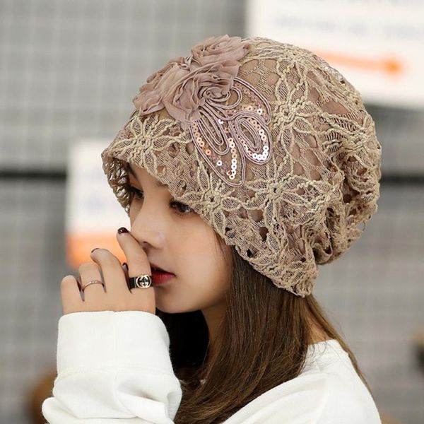 

cycling caps & masks outdoor sport breathable sweet temperament hedging cap embossed dome hat 2021 ladies fashion lace three flowers warm to, Black