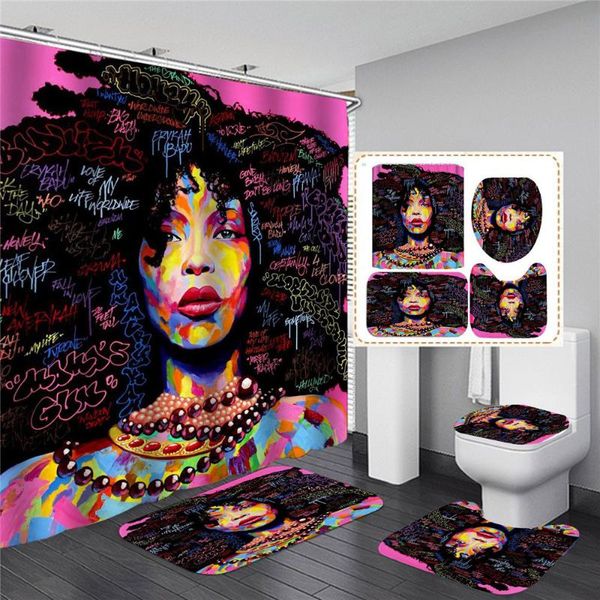 

shower curtains africa queen women curtain african girl princess bathroom anti-skid bath rugs carpet toilet lid cover mat