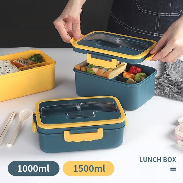 

dinnerware sets bento box japanese style for kids student container wheat straw material leak-proof square lunch with compartment