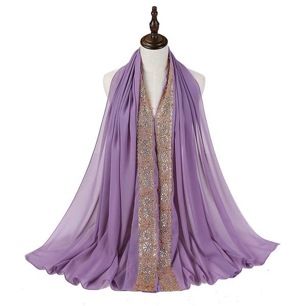 

scarves 2021 women's pearl lace headscarf monochrome head scarf malaysian fashion, Blue;gray