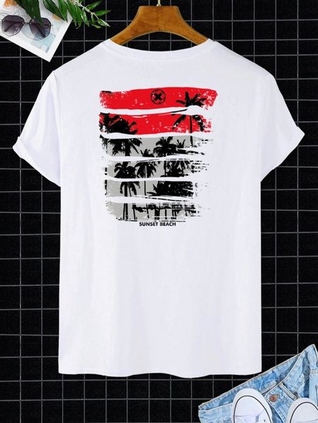 

men letter and tropical graphic tee 62q3#, White;black