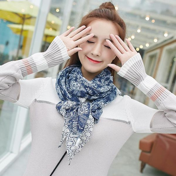 

scarves korean cotton and linen style manufacturer wholesale kao yiwu restoring ancient ways design scarf of girl, Blue;gray