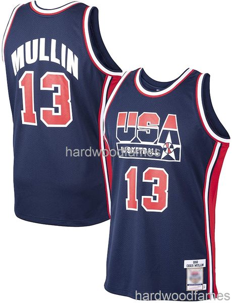 Costurado Mullin Retro Basquetebol Jersey # 13 EUA 1992 Dream Team Jersey Custom Homens Mulheres Juvenil Jersey XS-5XL 6XL