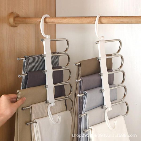 

hooks & rails folding pants rack multifunctional five-layer household magic clip wardrobe storage hanger