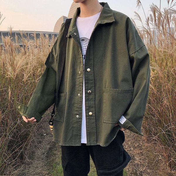 

men's spring autumn vintage fashion army green shirt jacket outwear loose coat clothes streetwear jackets, Black;brown