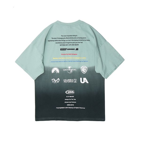 

men's t-shirts summer gradient hanging dye short-sleeved t-shirt, hip-hop letter printing casual couple wear sur-b ykui, White;black