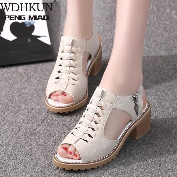 

women's sandals square heel summer shoes peep toe zip gladiator women platform, Black