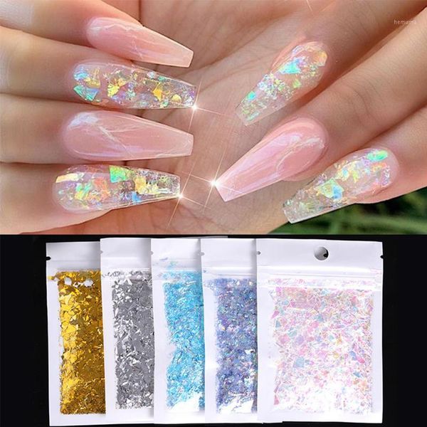 

bag 5g holographics irregular candy glass paper flakies sequins colorful quadrangle nail power paillette art decoration1, Silver;gold