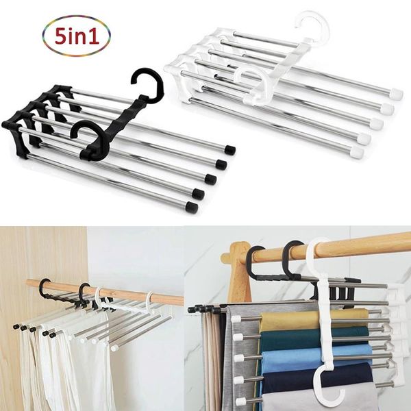 

hangers & racks clothes 5 in 1 magic stainless steel multifunctional pants trouser closet rack strong bearing capacity hanger