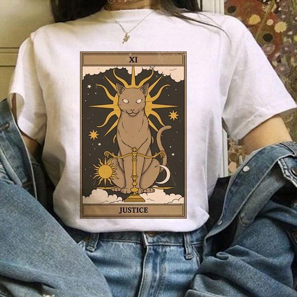 

summer and women fashion tarot mens t shirt cat ladies cartoon female o neck short sleeve tee plus size 3xl, White;black