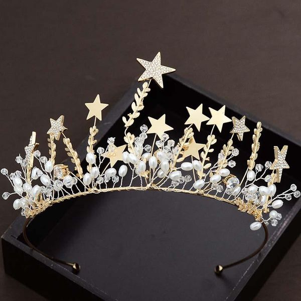 

hair clips & barrettes trendy gold color pentagram bride crown jewelry rhinestone stars tiaras for princess wedding ml, Golden;silver