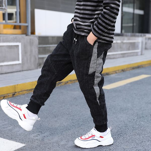 

boys jeans big pocket cargo pants hip hop juvenile jeans stitching denim casual pants youngster boys kids child bottoms 9 years, White
