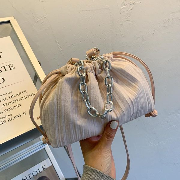 

evening bags folded chain ladies simple fashion bucket bag 2021 summer high-quality pu leather shoulder messenger bolsa feminina sac