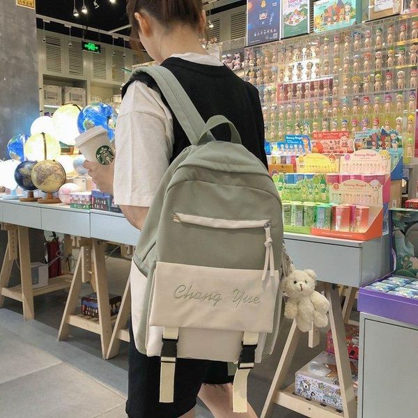 

backpack college wind small pure and fresh recreational sweet girl student schoolbag contrast color adornment backpacks