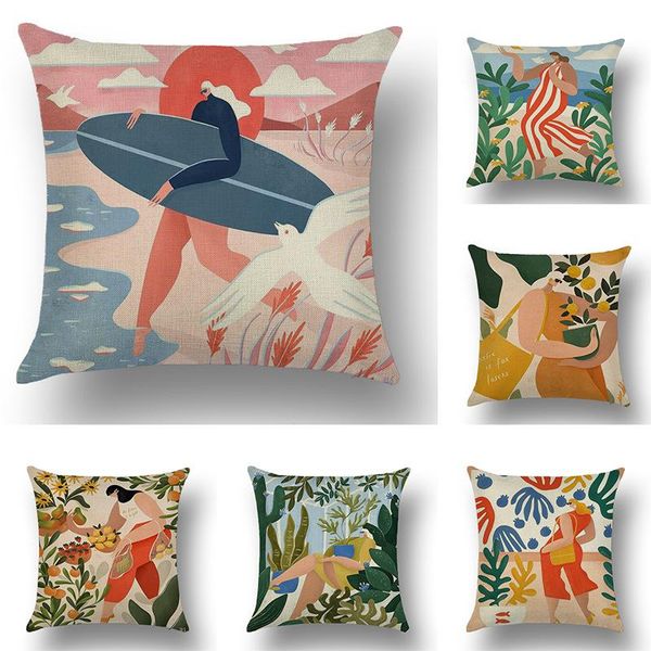 

pillow case modern simple abstract figure painting linen car sofa throw cushion cover outdoor decorative pillowcase 45*45cm