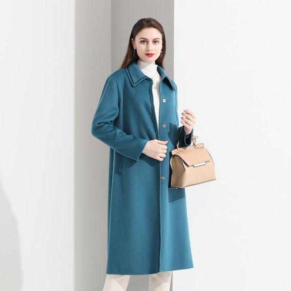 

women's wool & blends shzq 2021 coat woolen autumn winter medium long double-sided cashmere women, Black