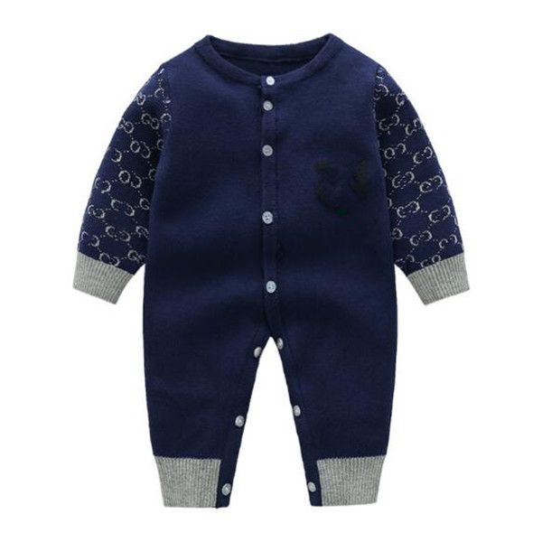 

2022 sprint new blue newborn romper o-neck long sleeve knitted baby jumpsuit cotton suit autumn winter baby bodysuit