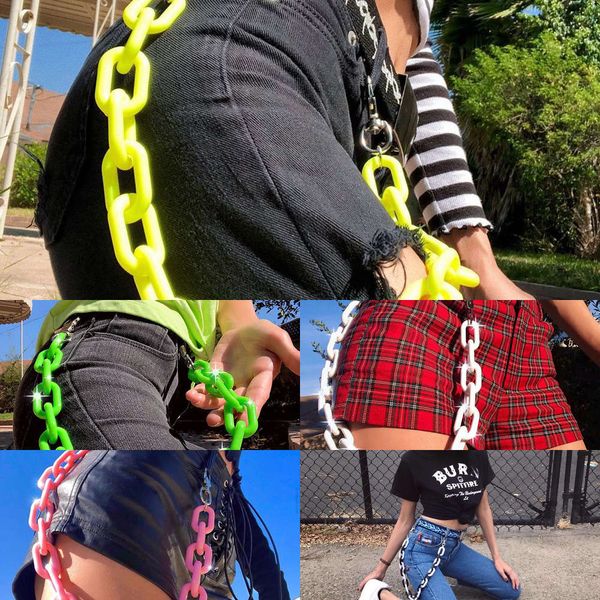 

hip hop accsori acrylic waist rin fruit vintage color chain, Silver